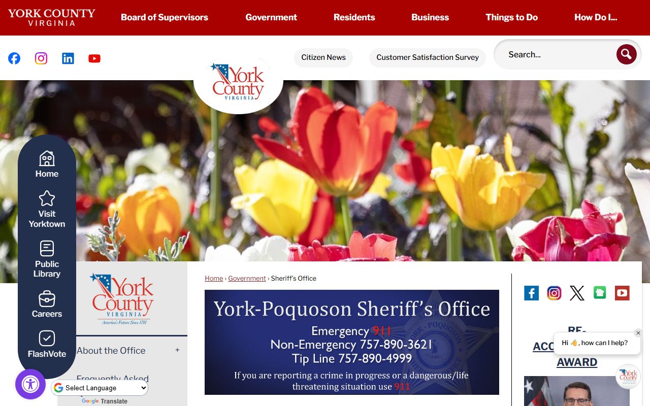 York County Virginia phone directory Sheriff's Office page