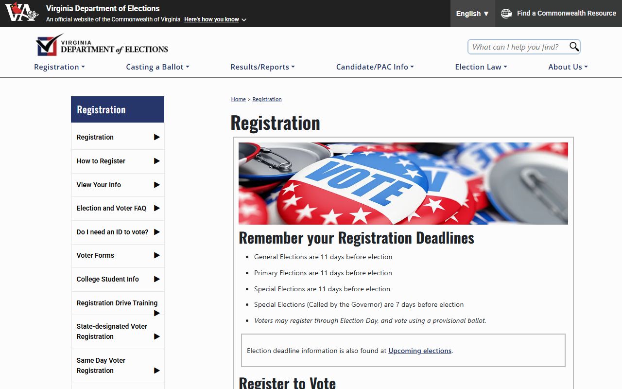 Virginia phone directory voter registration page