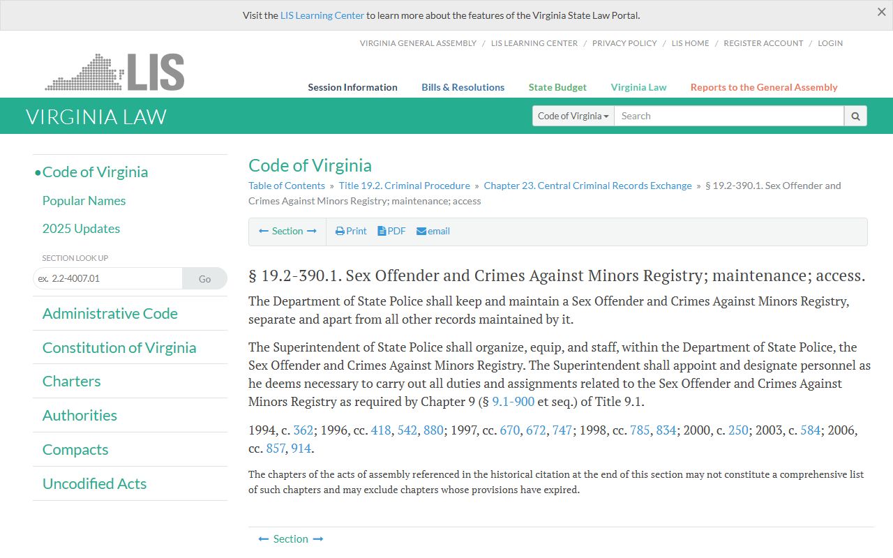 Virginia phone directory criminal history rule